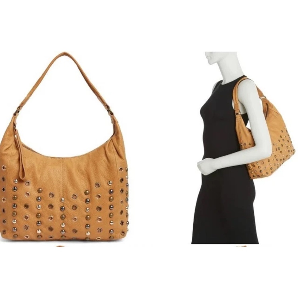 NWT $225 American Leather Co Soho Grommet Leather Hobo Bag CAFE LATTE